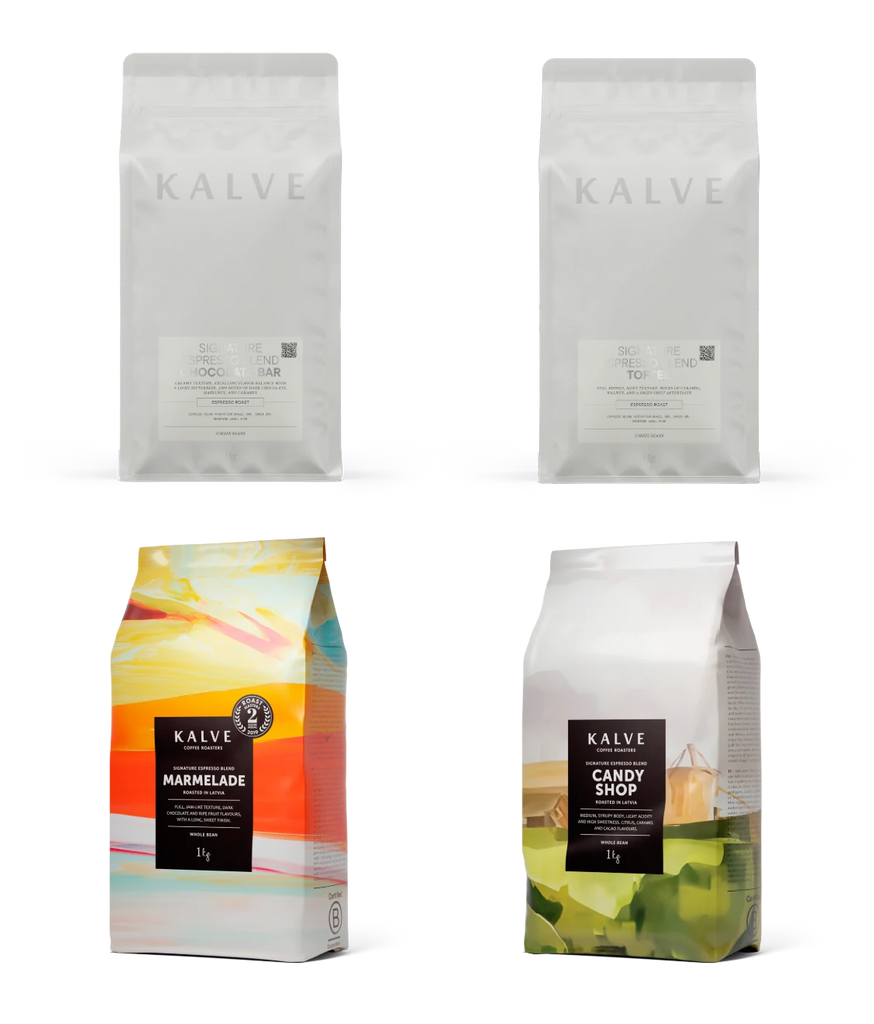 KALVE Coffee 1kg espresso experience bundle consisting of chocolate bar, toffee, candy shop, marmalade blends