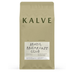 KALVE coffee package with 'Brazil Breakfast Club' text on a beige background