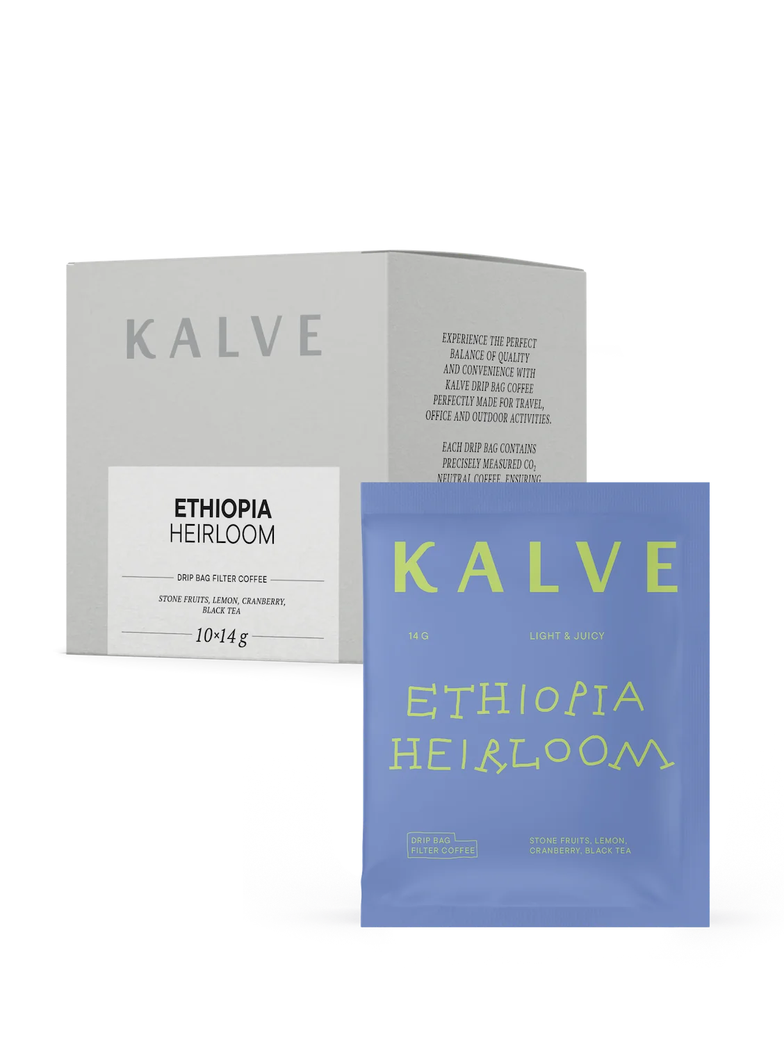 Kalve Ethiopia Heirloom coffee packaging on a white background