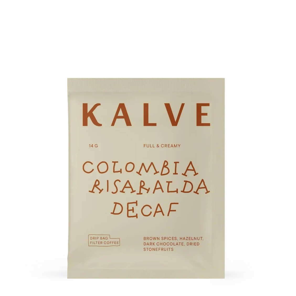 Kalve Colombia Risabalda Decaf coffee package on a white background