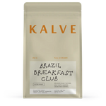 KALVE coffee package with 'Brazil Breakfast Club' text on a beige background