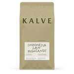 KALVE coffee beans packaging with 'Indonesia Ijen Highlands' label on a white background