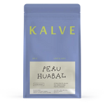 Coffee package labeled 'KALVE Peru Huabal' on a white background