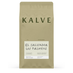 KALVE coffee package with 'El Salvador Los Pirineos' label on a white background