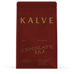 Red packaging of KALVE chocolate bar with gold text on a white background