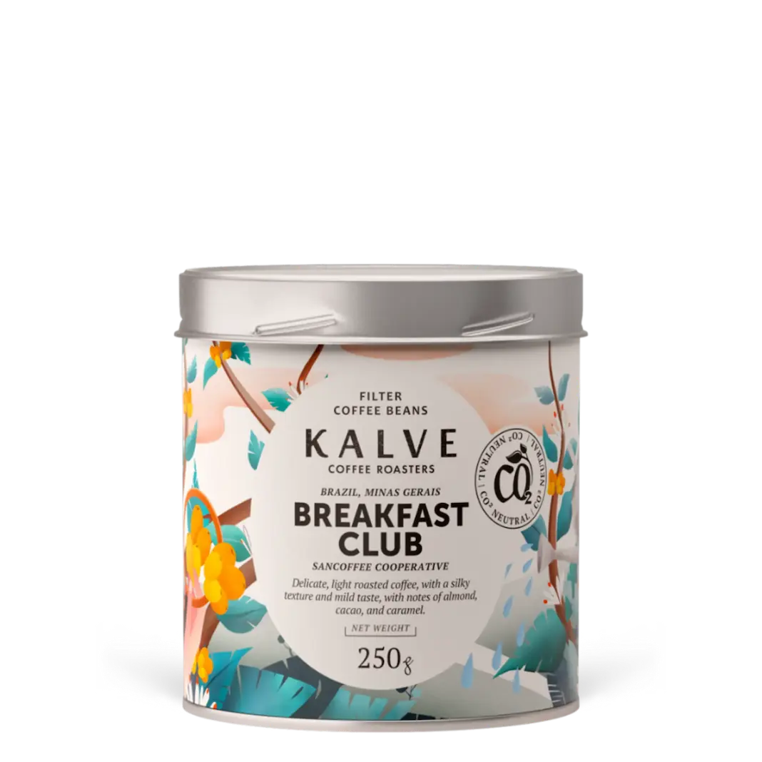 Kalve Coffee Roasters 'Breakfast Club' coffee canister on a white background