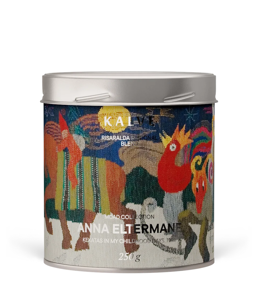 Coffee tin with painting of Anna Eltermane  "Ķekatas"