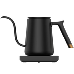 Black kettle with a spout on a white background