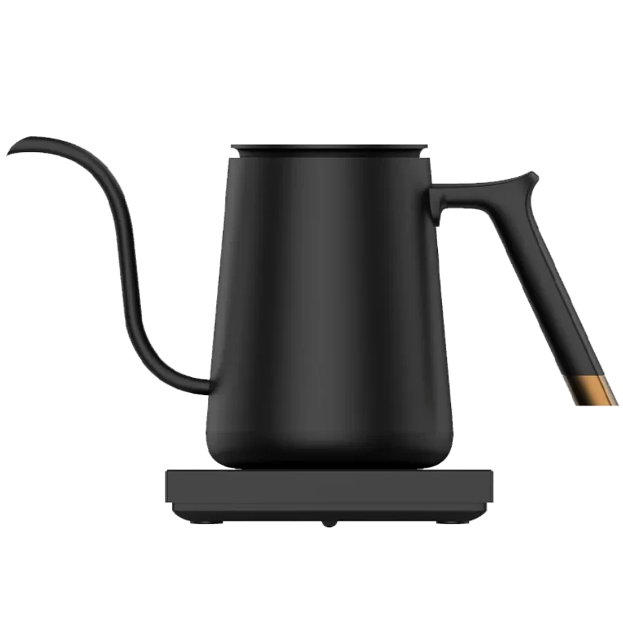 Black kettle with a spout on a white background