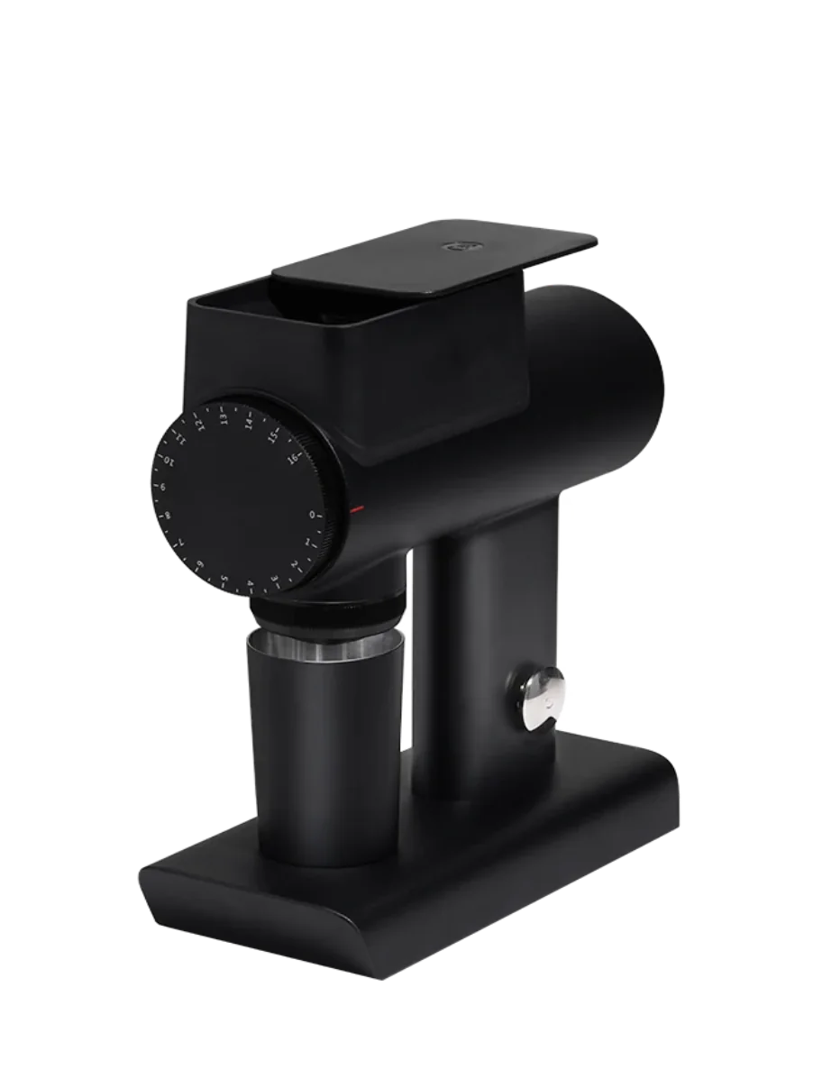Black coffee grinder on a white background