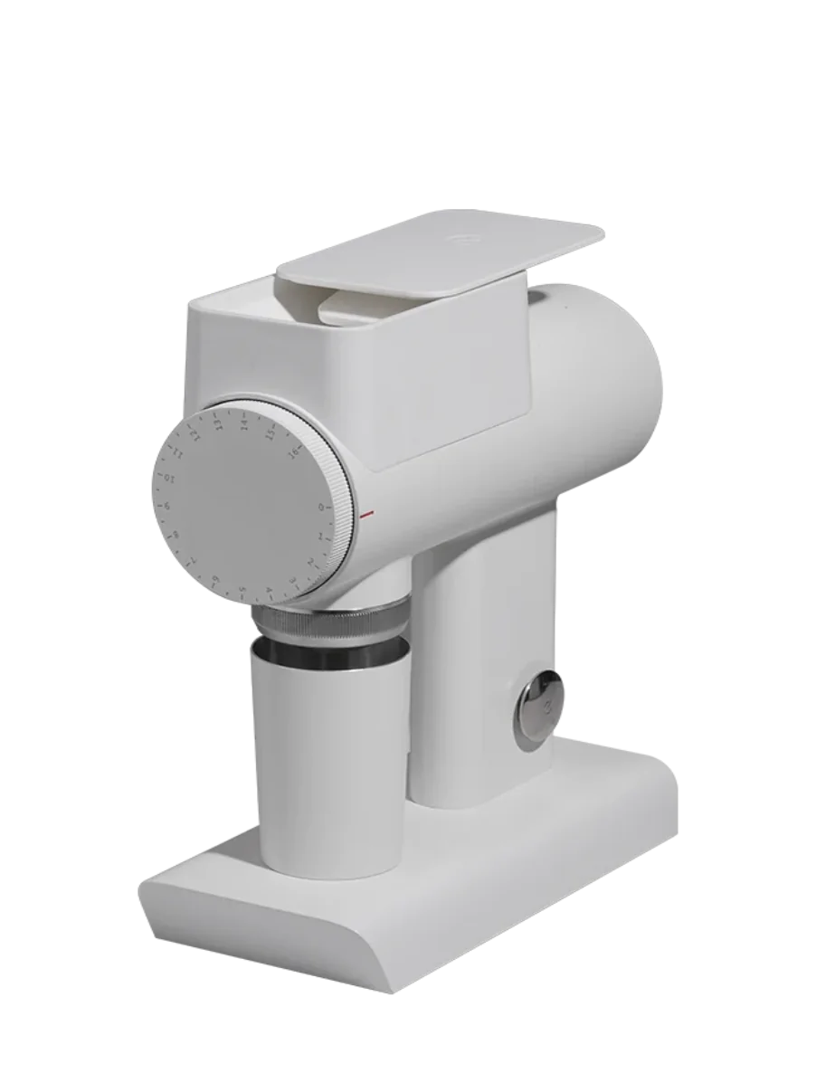 White coffee grinder on a white background