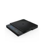 Black electronic scales with digital display on a white background